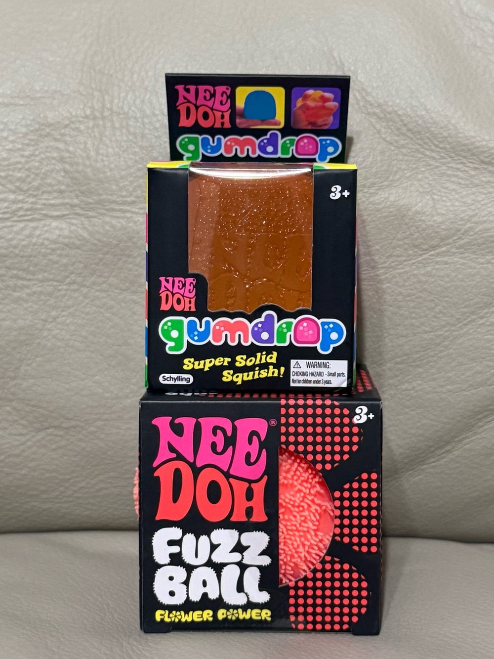 NEW Needoh Orange Gum Drop Super Solid Squish + Orange Fuzz Ball Velvet Squeeze